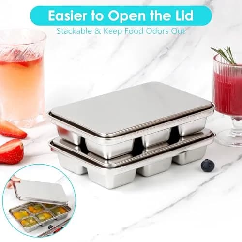 GLENDAVENY Stainless Steel Ice Cube Tray with Lid, 2 Pack 12 Large Cubes, 7.3in x 4.9in x 1.4in (18.5cm x 12.4cm x 3.6cm) | Fast Freezing Metal Ice Mold for Cocktails thumbnail 10