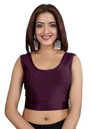 TRENDMALLS Women's Dobby Cotton Stretchable Sleeveless Saree Blouse Purple 3X-Large | Breathable & Lightweight thumbnail 1