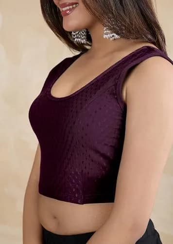TRENDMALLS Women's Dobby Cotton Stretchable Sleeveless Saree Blouse Purple 3X-Large | Breathable & Lightweight thumbnail 5