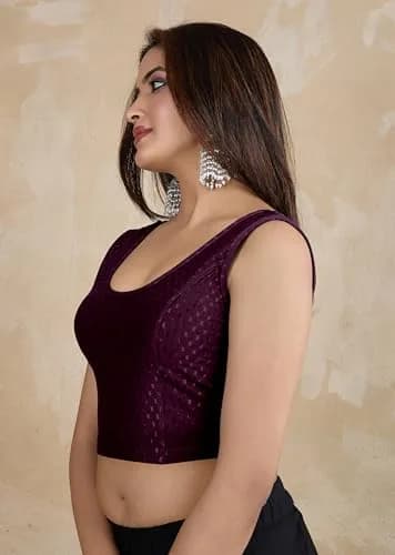 TRENDMALLS Women's Dobby Cotton Stretchable Sleeveless Saree Blouse Purple 3X-Large | Breathable & Lightweight thumbnail 6