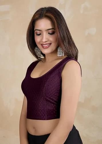 TRENDMALLS Women's Dobby Cotton Stretchable Sleeveless Saree Blouse Purple 3X-Large | Breathable & Lightweight thumbnail 8