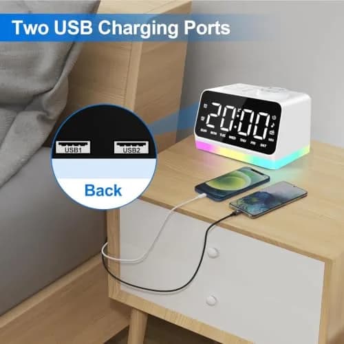 JALL Digital Alarm Clock with FM Radio, 8 Colors Night Light, Dual Alarm, Timer, USB Charging, Large Display (White with White Font) thumbnail 8