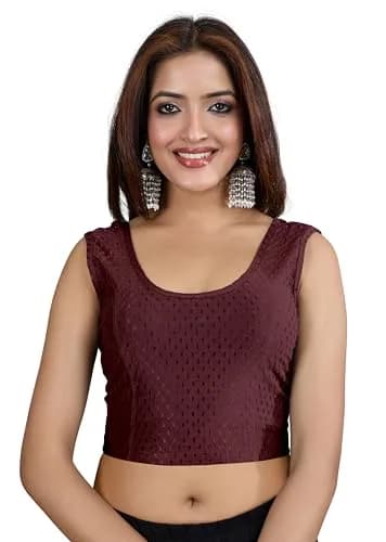 TRENDMALLS Women's Dobby Cotton Stretchable Sleeveless Saree Blouse XL Wine | Breathable Fabric for Indian Climate thumbnail 1