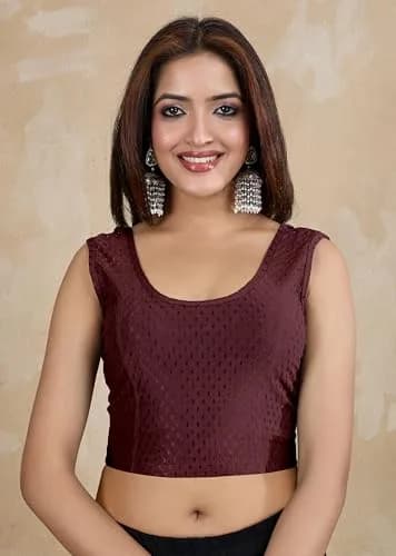 TRENDMALLS Women's Dobby Cotton Stretchable Sleeveless Saree Blouse XL Wine | Breathable Fabric for Indian Climate thumbnail 8