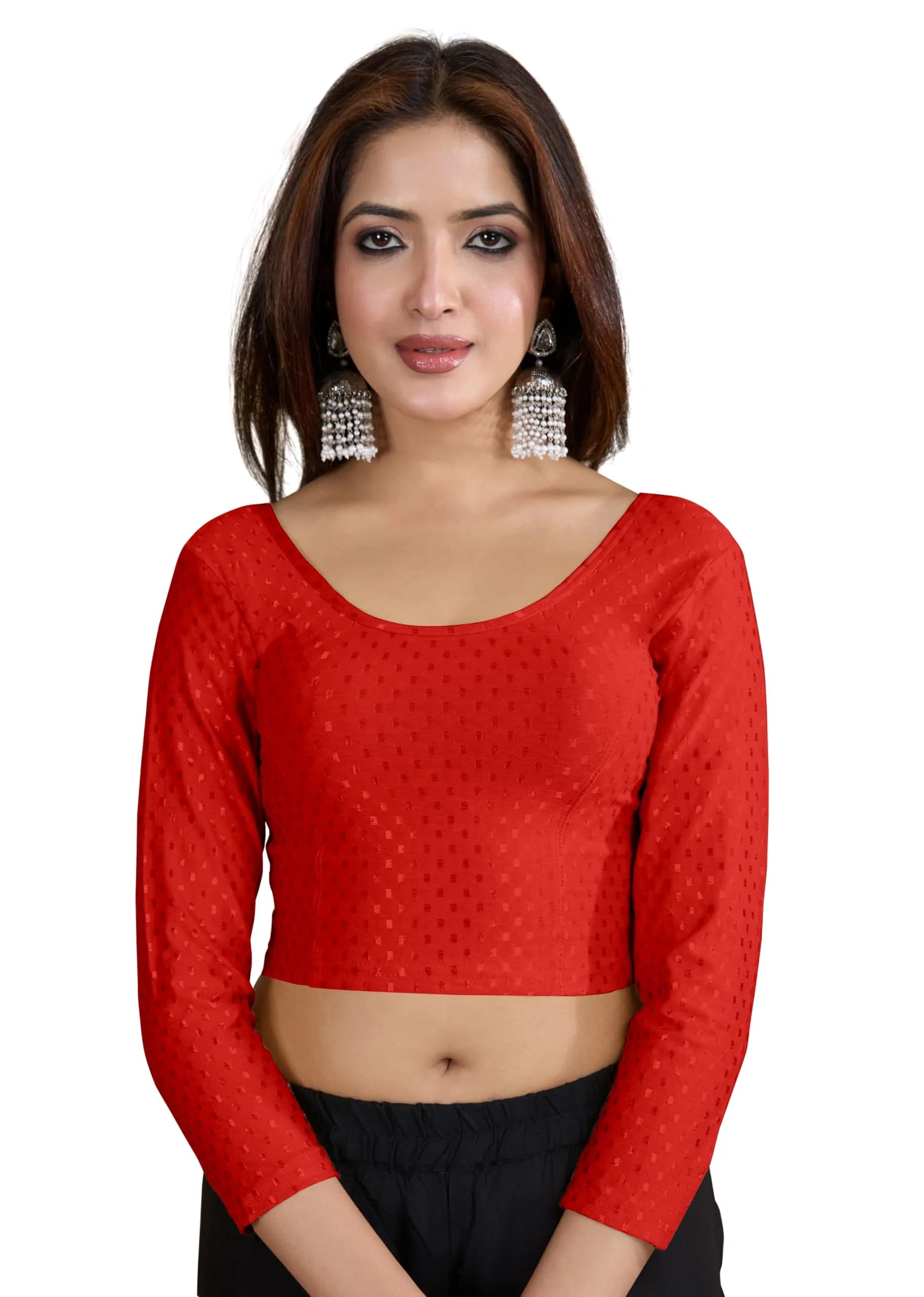 TRENDMALLS Dobby Cotton Stretchable Saree Blouse Red Medium | Breathable Fabric for Indian Climate — Red