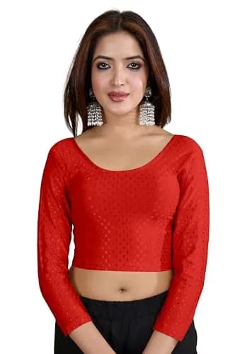 TRENDMALLS Dobby Cotton Stretchable Saree Blouse Red Medium | Breathable Fabric for Indian Climate thumbnail 1