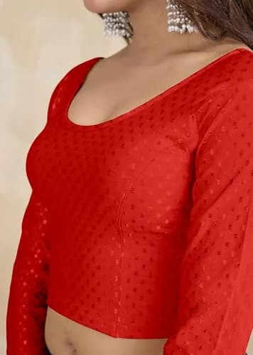 TRENDMALLS Dobby Cotton Stretchable Saree Blouse Red Medium | Breathable Fabric for Indian Climate thumbnail 5