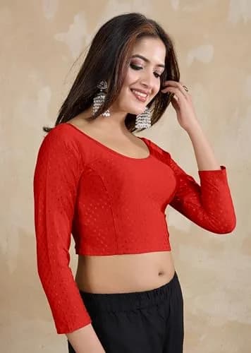 TRENDMALLS Dobby Cotton Stretchable Saree Blouse Red Medium | Breathable Fabric for Indian Climate thumbnail 6