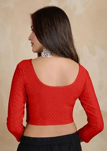 TRENDMALLS Dobby Cotton Stretchable Saree Blouse Red Medium | Breathable Fabric for Indian Climate thumbnail 2