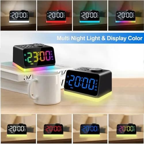 JALL Digital Alarm Clock with FM Radio, 8-Color Night Light, Timer, Dual Alarm, USB Charging, Large Display, for Bedroom (Black with RGB Font) thumbnail 7