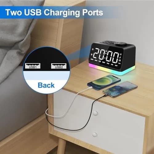JALL Digital Alarm Clock with FM Radio, 8-Color Night Light, Timer, Dual Alarm, USB Charging, Large Display, for Bedroom (Black with RGB Font) thumbnail 8