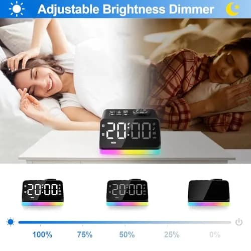 JALL Digital Alarm Clock with FM Radio, 8-Color Night Light, Timer, Dual Alarm, USB Charging, Large Display, for Bedroom (Black with RGB Font) thumbnail 2