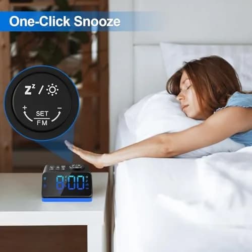 JALL Digital Alarm Clock with FM Radio, 8-Color Night Light, Timer, Dual Alarm, USB Charging, Large Display, for Bedroom (Black with RGB Font) thumbnail 3
