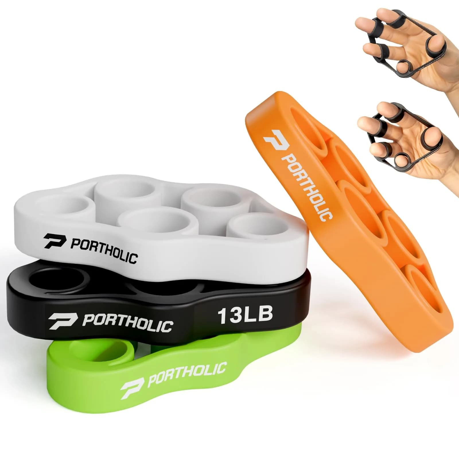 PORTHOLIC 4 Pack Hand Exerciser Grip Strengthener Set | Finger Stretcher & Forearm Trainer — green