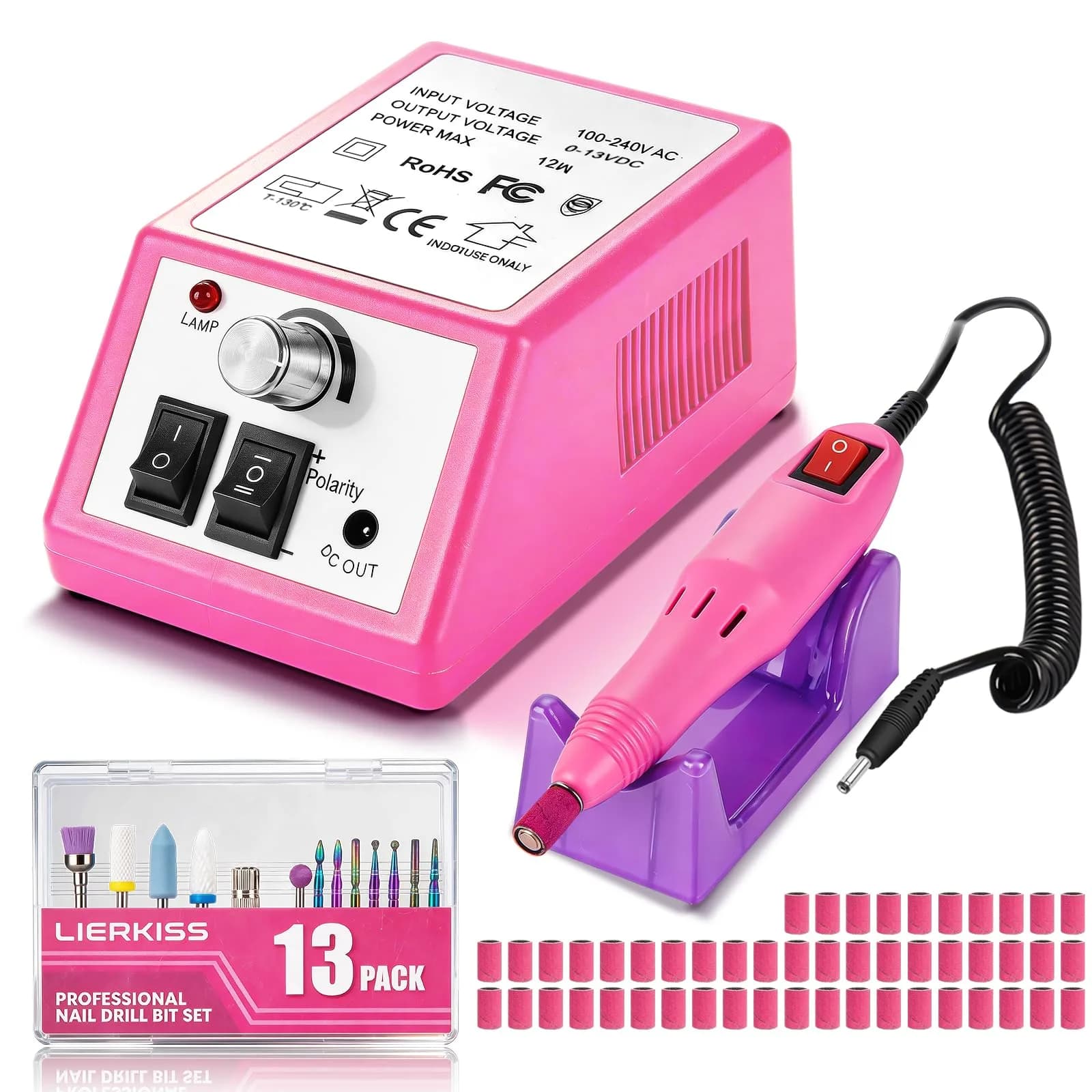 LAVAED Professional Nail Drill Electric Nail File Kit, Pink-Pink 20,000 RPM | Salon-Grade Manicure & Pedicure Tool — Pink-Pink