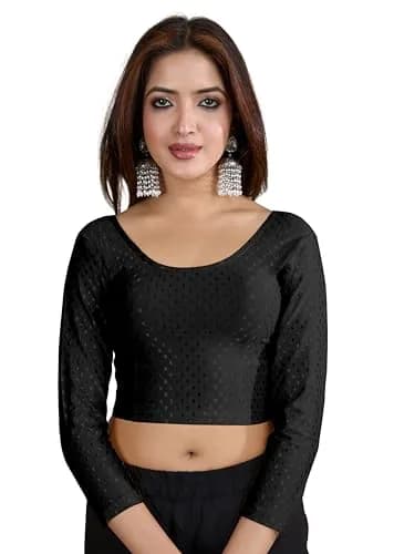 TRENDMALLS Women's Dobby Cotton Stretchable Saree Blouse Black XL | Ready to Wear Back Open 3/4 Sleeve thumbnail 1