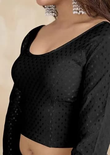 TRENDMALLS Women's Dobby Cotton Stretchable Saree Blouse Black XL | Ready to Wear Back Open 3/4 Sleeve thumbnail 5