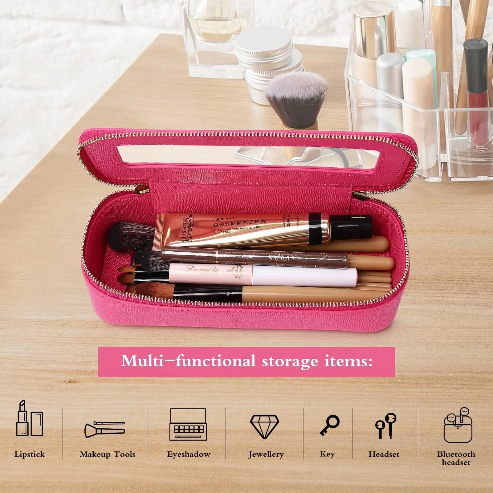 Pinkmik B/Fuxia SLIM Clear Makeup Bag - Compact Cosmetic Case for Essentials - view 4