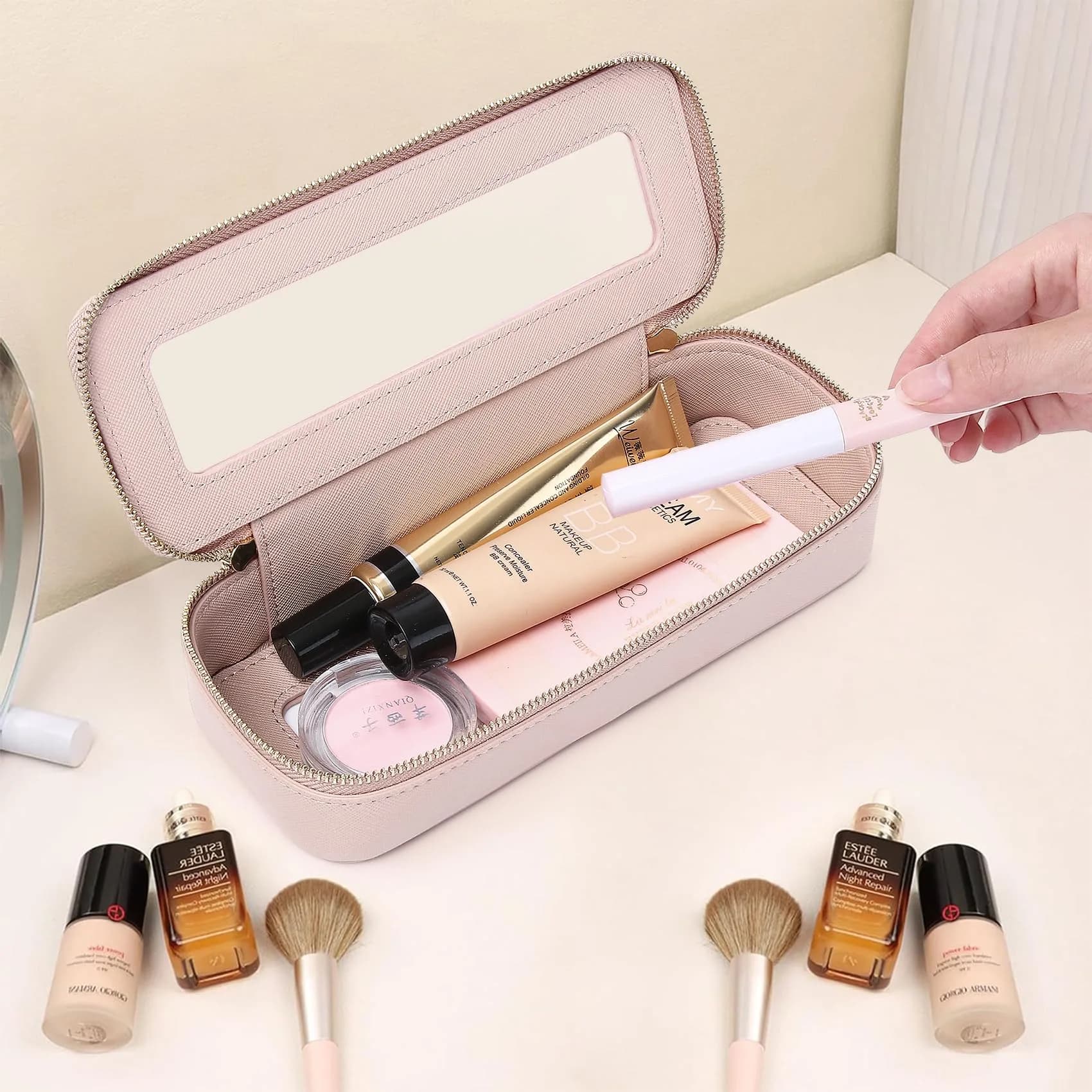 Pinkmik SLIM B/Pink Clear Makeup Brush Case - TSA Approved Travel Cosmetic Bag - view 2