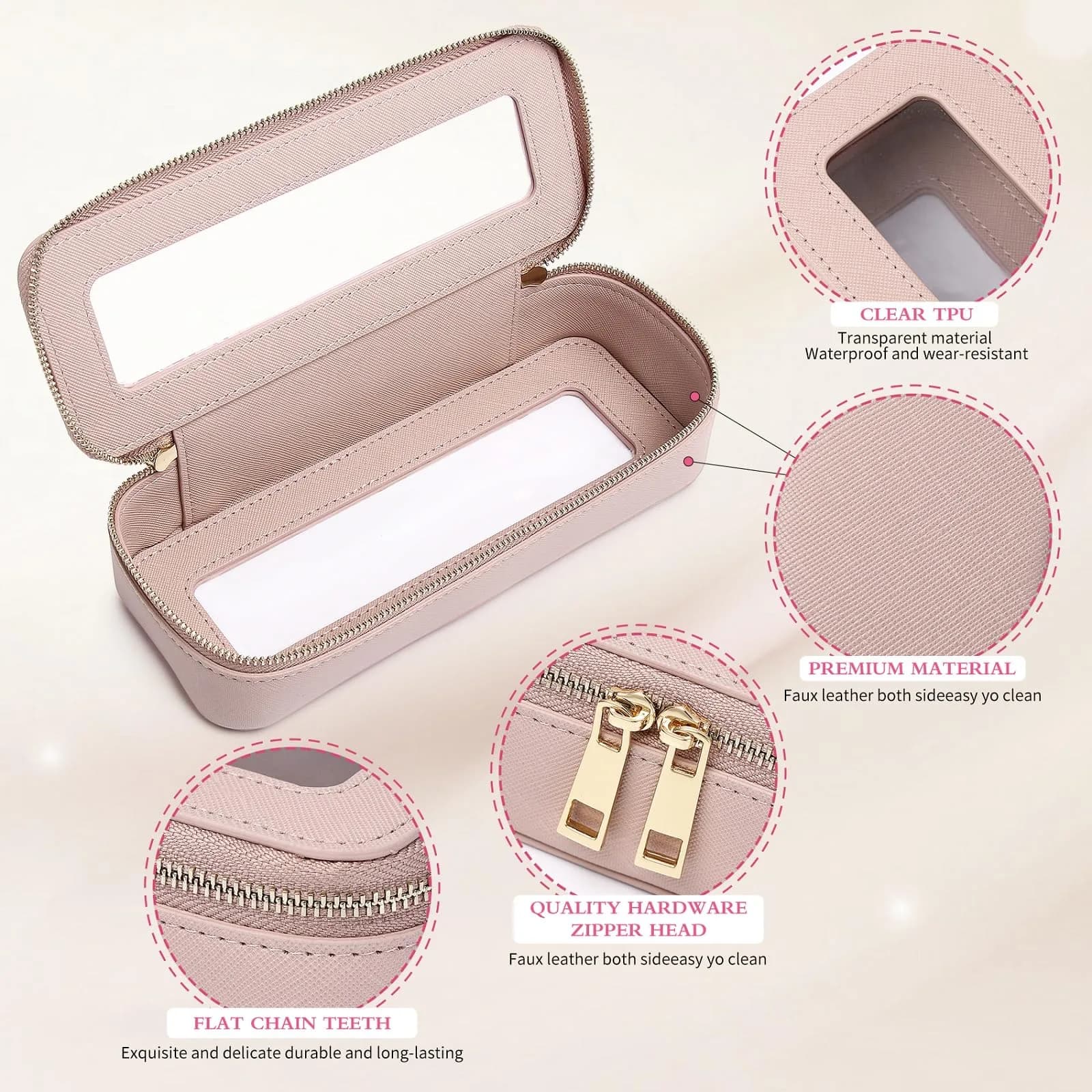 Pinkmik SLIM B/Pink Clear Makeup Brush Case - TSA Approved Travel Cosmetic Bag - view 4