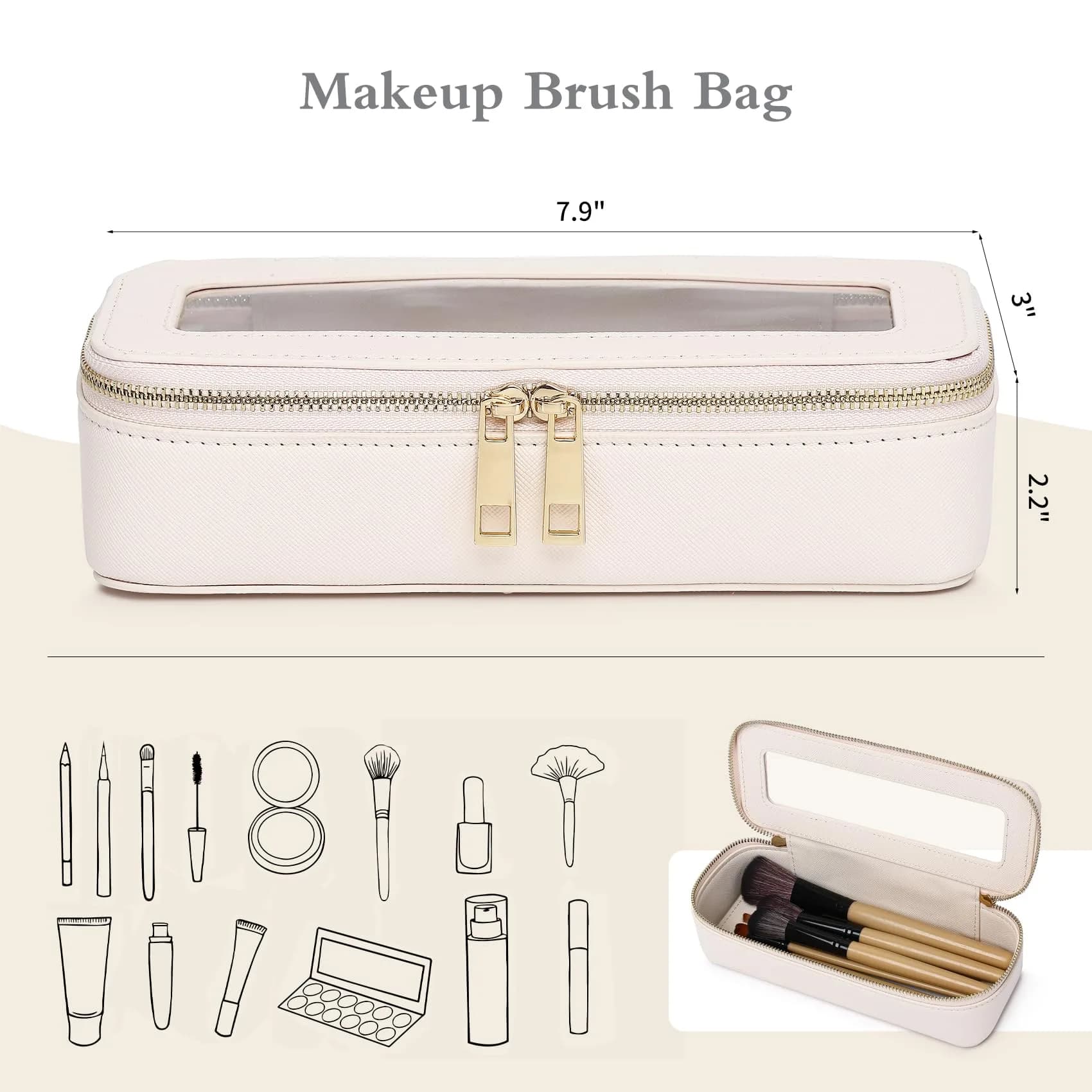Pinkmik SLIM B/Beige Makeup Brush Case - Travel Cosmetic Organizer - view 2