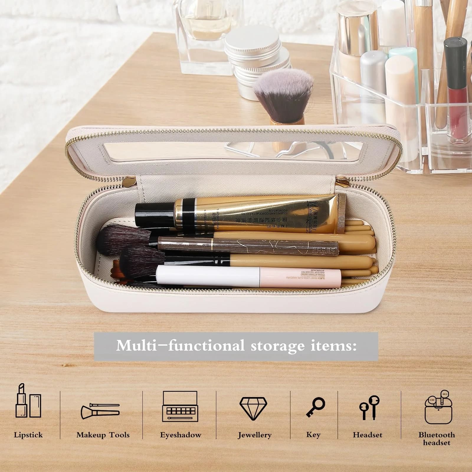 Pinkmik SLIM B/Beige Makeup Brush Case - Travel Cosmetic Organizer - view 4