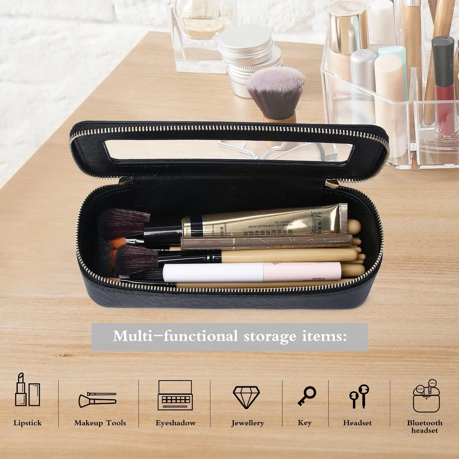 Pinkmik SLIM B/Black Makeup Brush Case - Compact & Travel-Friendly Cosmetic Organizer - view 4