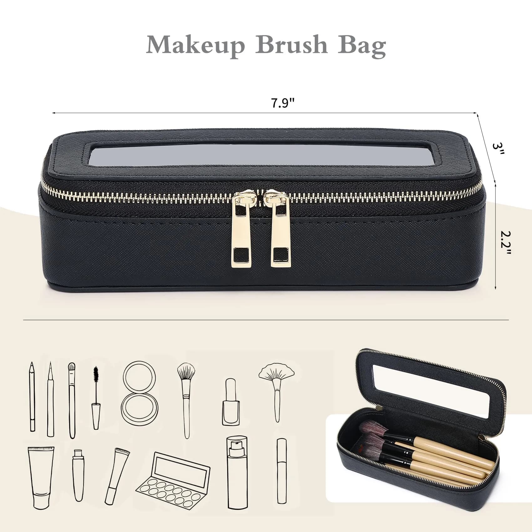 Pinkmik SLIM B/Black Makeup Brush Case - Compact & Travel-Friendly Cosmetic Organizer - view 2