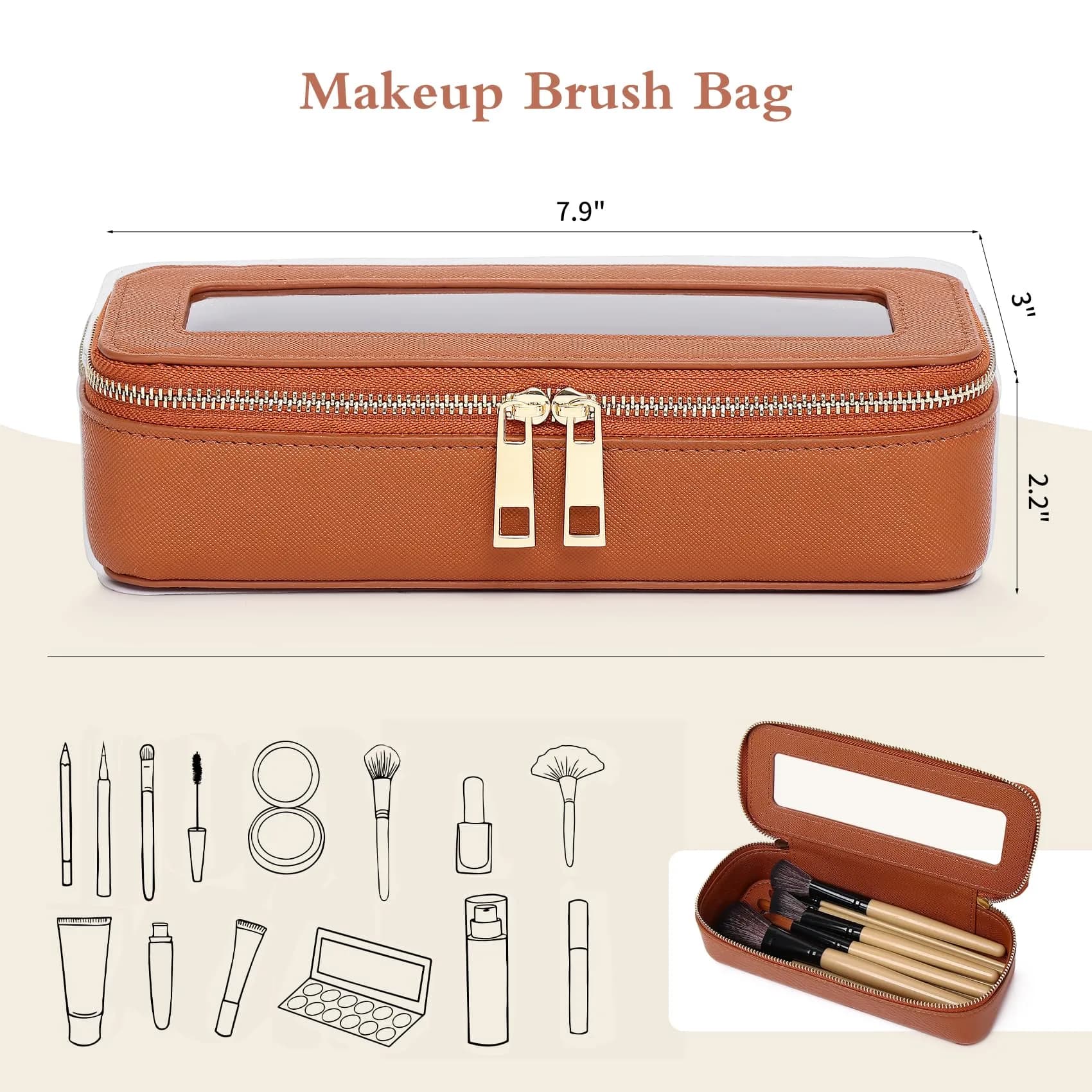 Pinkmik B/Brown Slim Makeup Brush Case - TSA Approved Travel Cosmetic Organizer - view 2