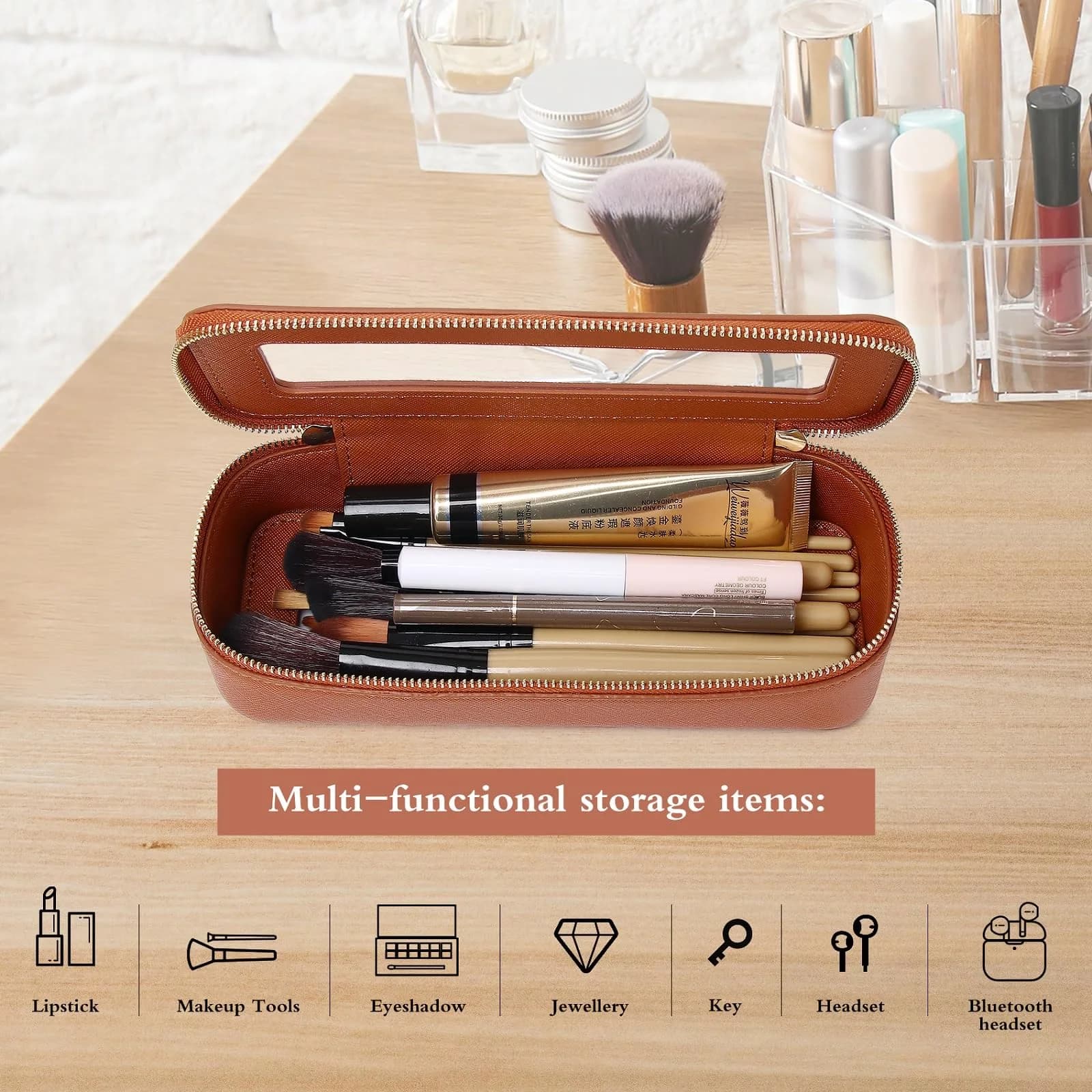 Pinkmik B/Brown Slim Makeup Brush Case - TSA Approved Travel Cosmetic Organizer - view 4