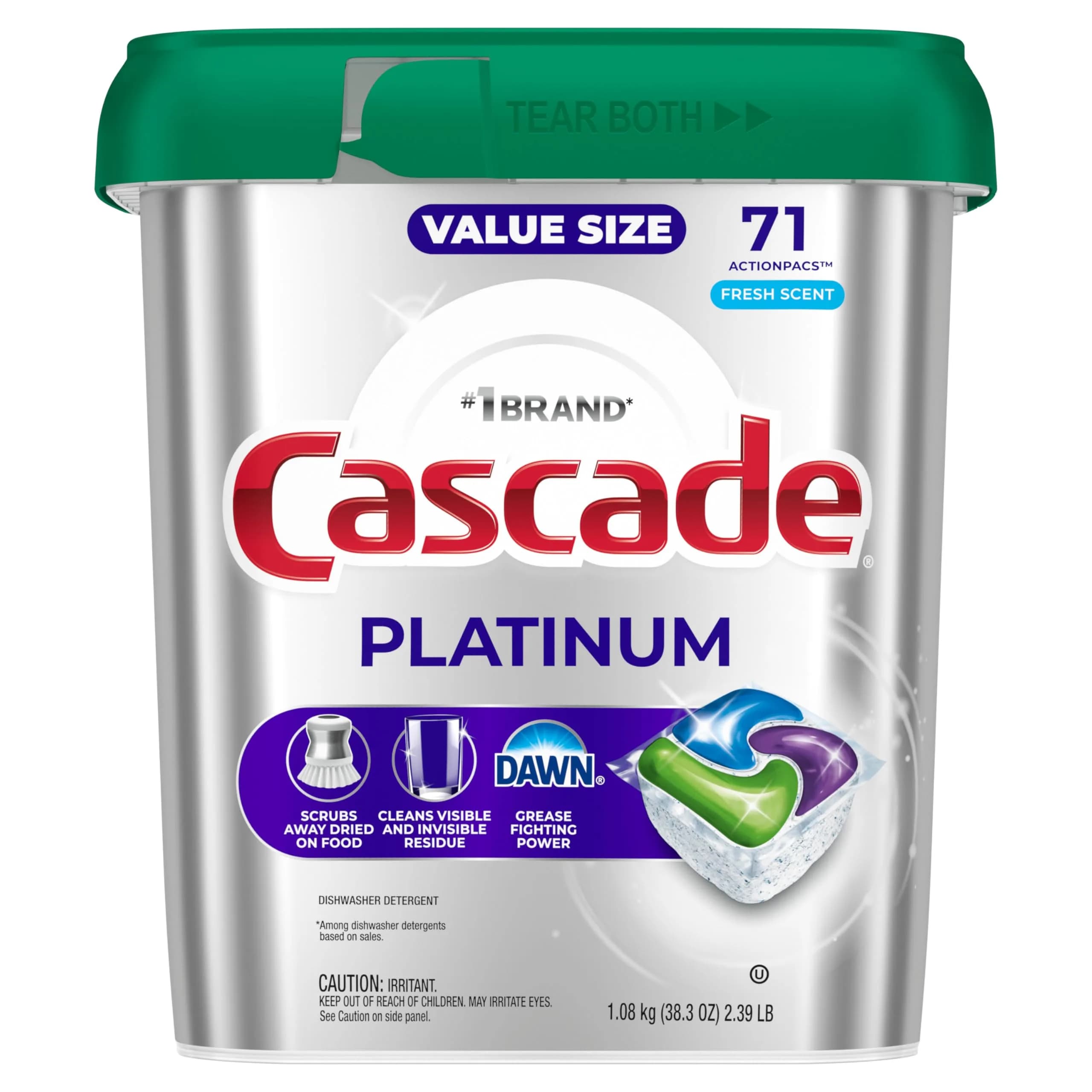 Cascade Platinum Dishwasher Pods Fresh Scent 71 Count (2.81 lb / 1.27 kg) | Powerful Cleaning with Dawn & Enzymes - view 9