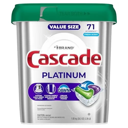 Cascade Platinum Dishwasher Pods Fresh Scent 71 Count (2.81 lb / 1.27 kg) | Powerful Cleaning with Dawn & Enzymes thumbnail 9