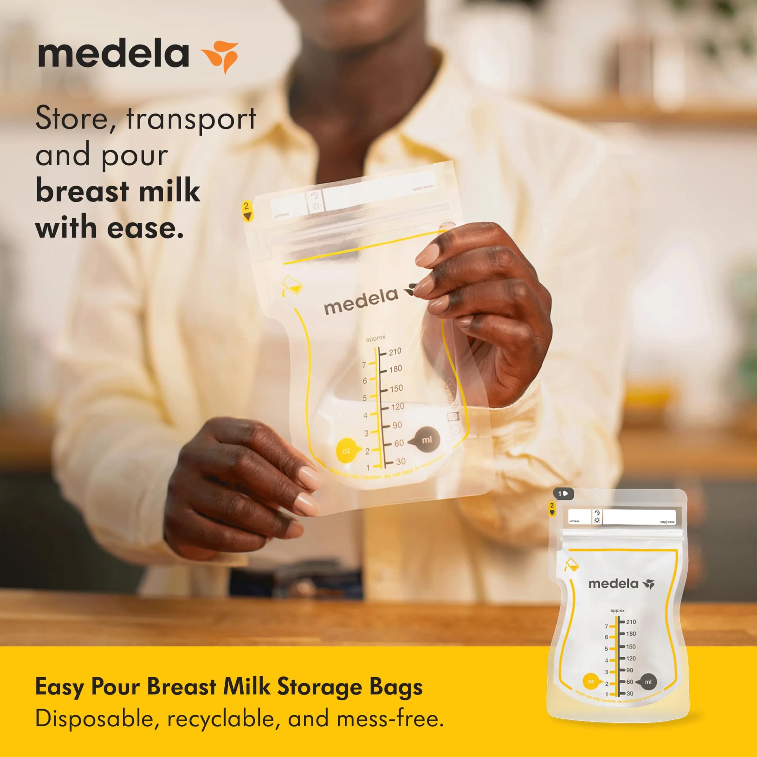 Medela Easy Pour Breastmilk Storage Bags (7oz/210ml, 50 Count) | Leakproof Protection for Indian Mothers - view 2