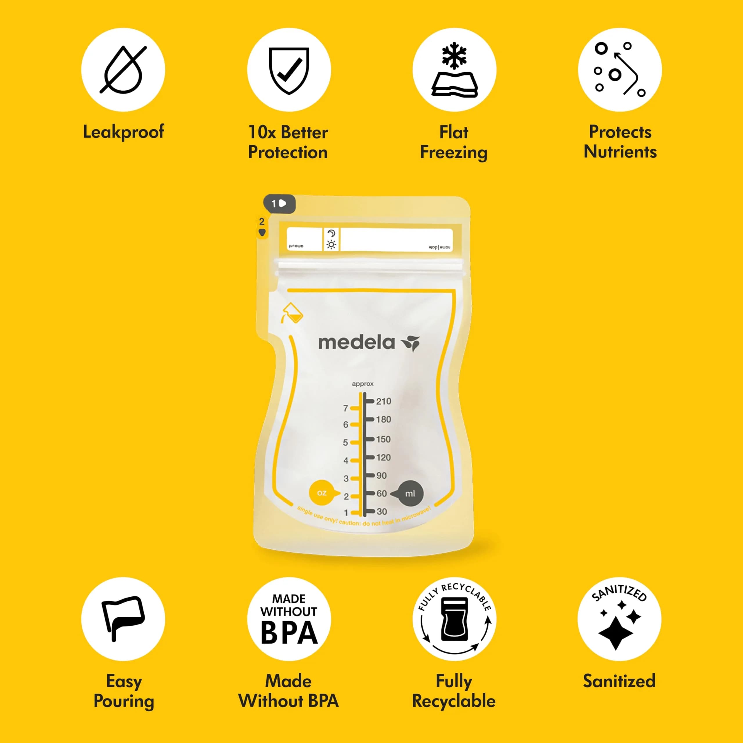 Medela Easy Pour Breastmilk Storage Bags (7oz/210ml, 50 Count) | Leakproof Protection for Indian Mothers - view 3