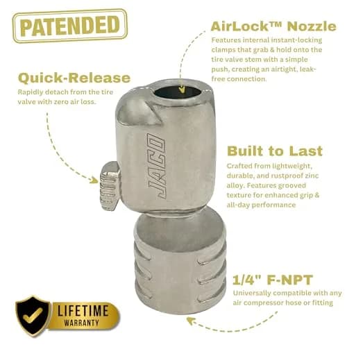 JACO Lightning S-Series Tire Air Chuck 1/4" F-NPT Open Flow | Patented Push-to-Lock Self-Locking Nozzle thumbnail 2