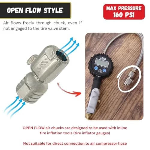 JACO Lightning S-Series Tire Air Chuck 1/4" F-NPT Open Flow | Patented Push-to-Lock Self-Locking Nozzle thumbnail 3