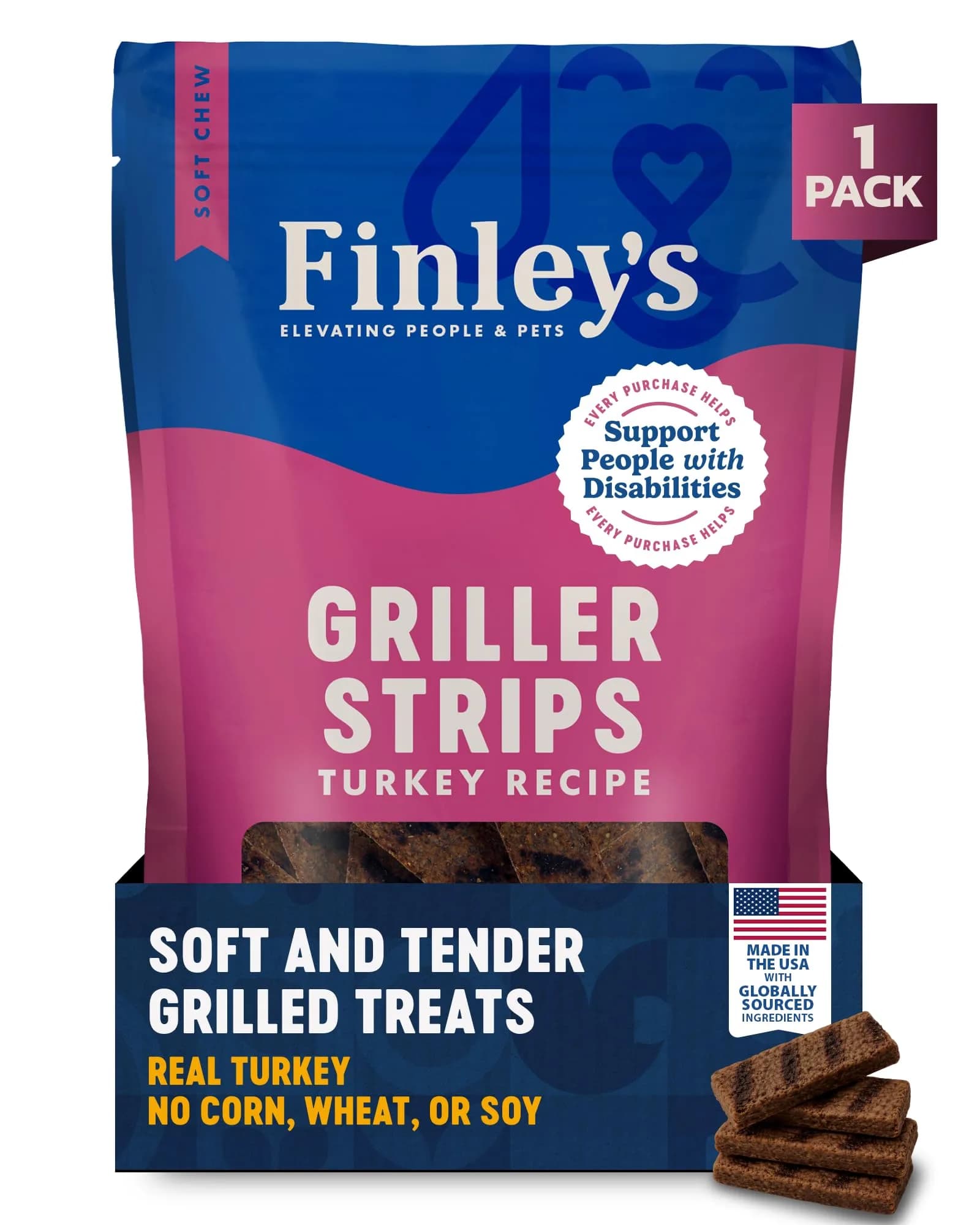 Finley's Turkey Griller Strips Dog Treats 14.5oz | Savory Jerky-Style Chew for Dogs