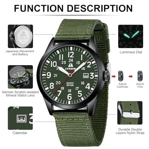 LN LENQIN Mens Military Sport Analog Quartz Watch 42mm Waterproof 3ATM | Stylish Tactical Timepiece for Men thumbnail 7