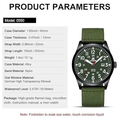 LN LENQIN Mens Military Sport Analog Quartz Watch 42mm Waterproof 3ATM | Stylish Tactical Timepiece for Men thumbnail 8
