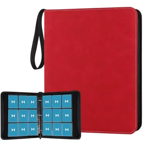 GERMUN 3 Ring 9 Pocket Zipper Card Binder with Wrist Strap, 720 Double Sided Standard Card Album Folder (Marble Texture Red, 40 Pages) - main product image