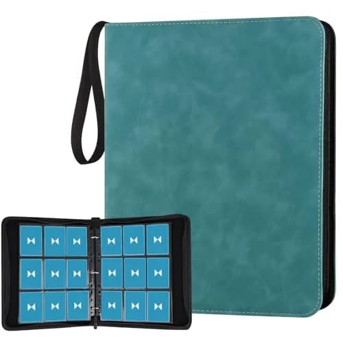 GERMUN 3 Ring 9 Pocket Zipper Card Binder, 720 Double Sided Standard PU Trading Card Album Folder for TCG & Sports Cards (Lake Blue) - main product image