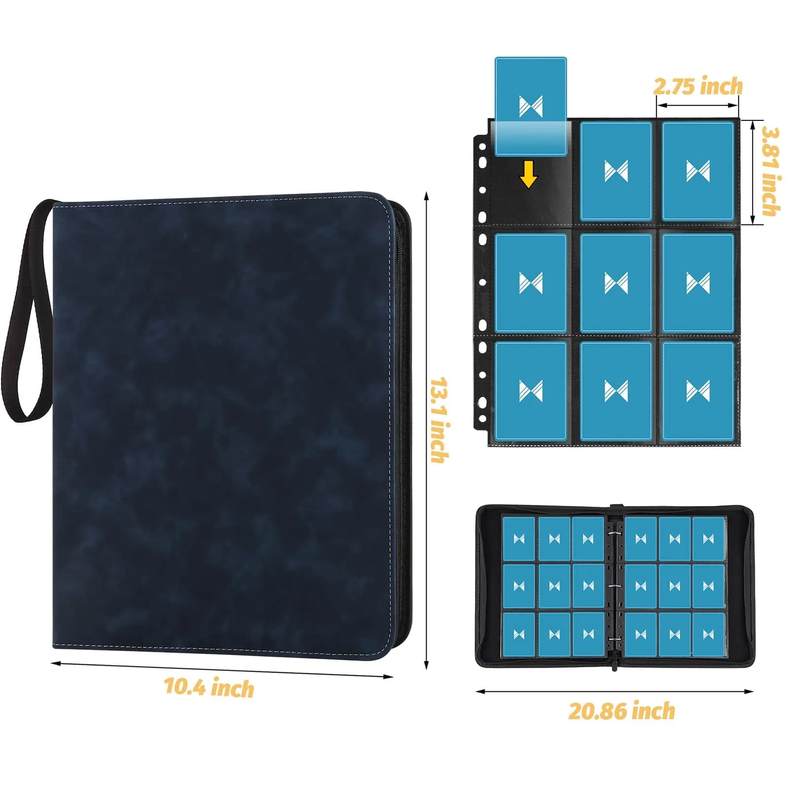 GERMUN 9 Pocket Zipper Card Binder with 40 Pages, 720 Double Sided Standard Card Album Folder (Dark Blue) - view 2