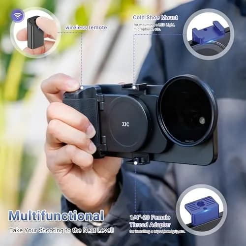 JJC 67mm Magnetic Filter Mount + Snap Grip Set for iPhone 16/15/14 Pro/Pro Max/Plus | Universal Phone Lens Adapter with Cold Shoe & 1/4" Mount thumbnail 4
