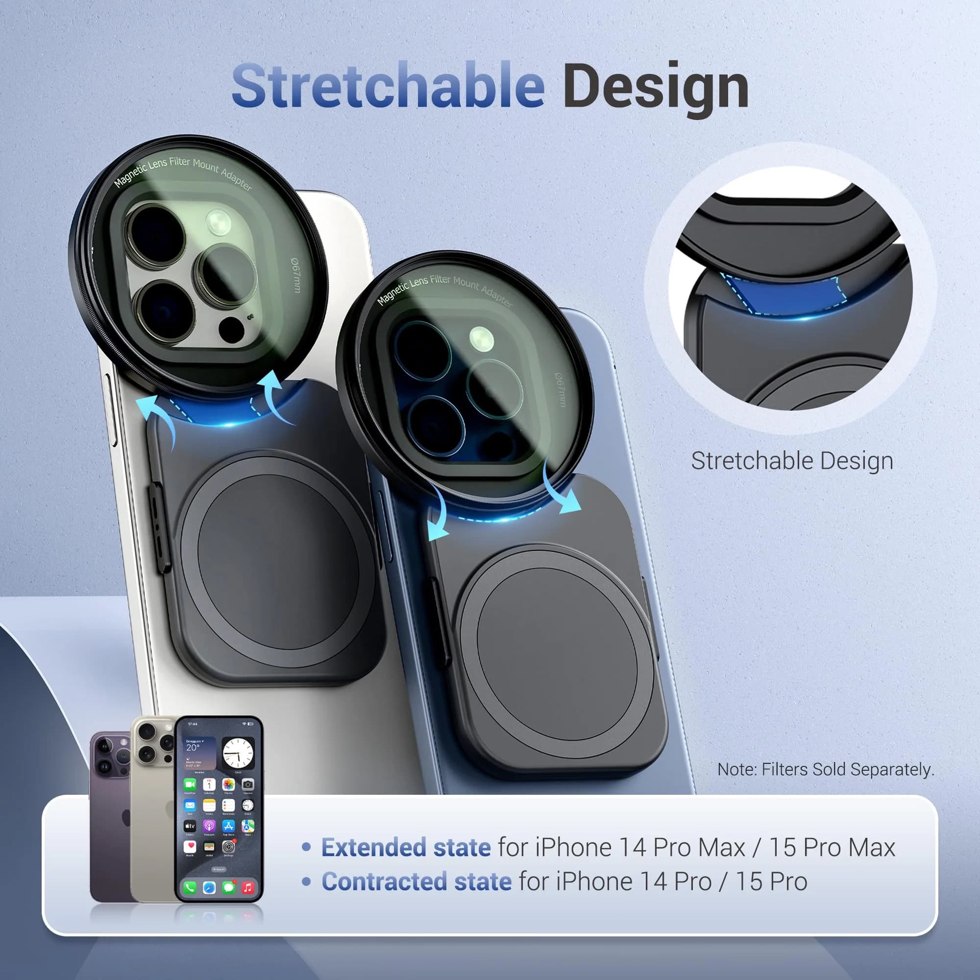 JJC 67mm Magnetic Filter Mount + Snap Grip Set for iPhone 16/15/14 Pro/Pro Max/Plus | Universal Phone Lens Adapter with Cold Shoe & 1/4" Mount - view 5