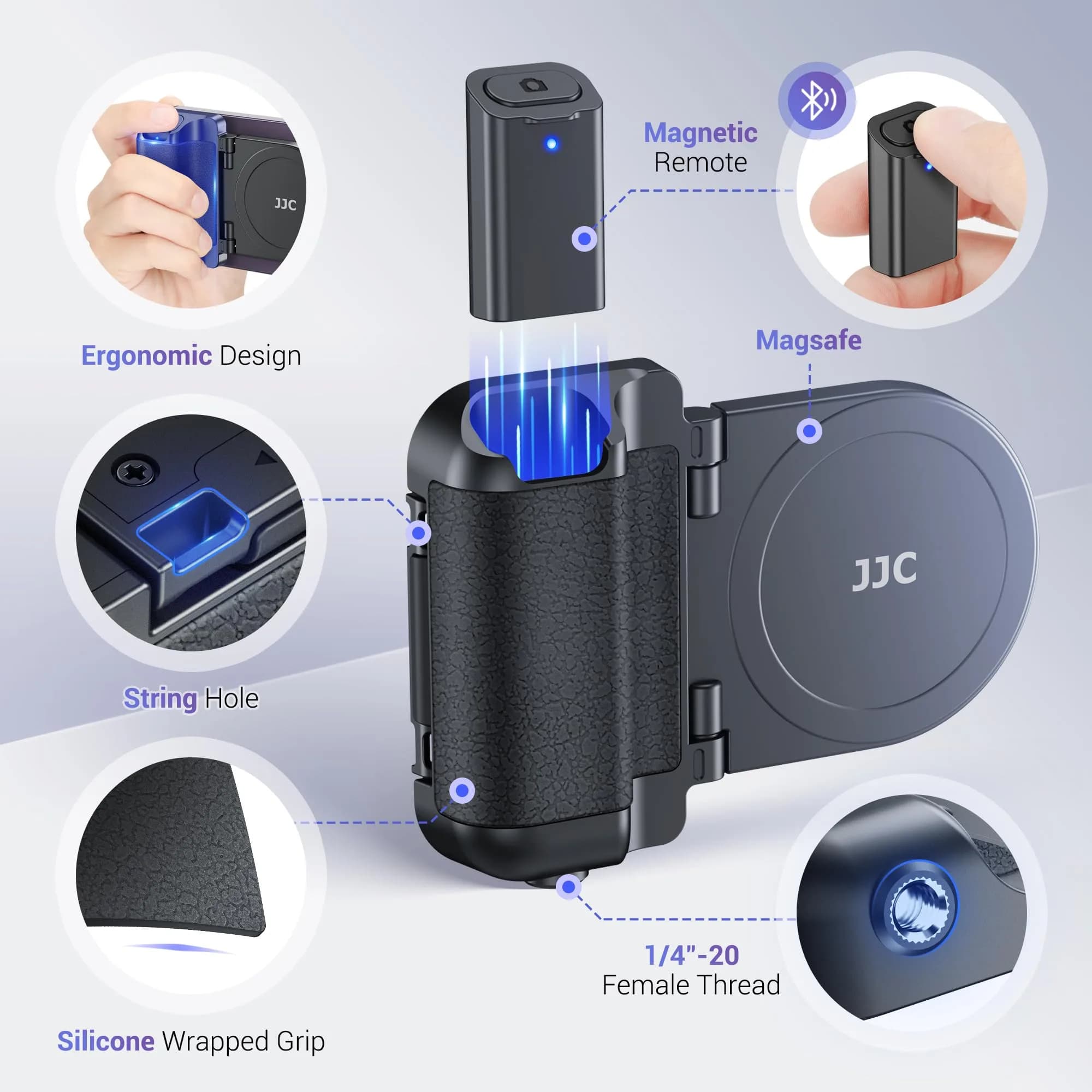 JJC 67mm Magnetic Filter Mount + Snap Grip Set for iPhone 16/15/14 Pro/Pro Max/Plus | Universal Phone Lens Adapter with Cold Shoe & 1/4" Mount - view 7
