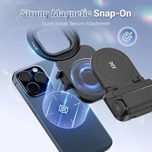 JJC 67mm Magnetic Filter Mount + Snap Grip Set for iPhone 16/15/14 Pro/Pro Max/Plus | Universal Phone Lens Adapter with Cold Shoe & 1/4" Mount thumbnail 3
