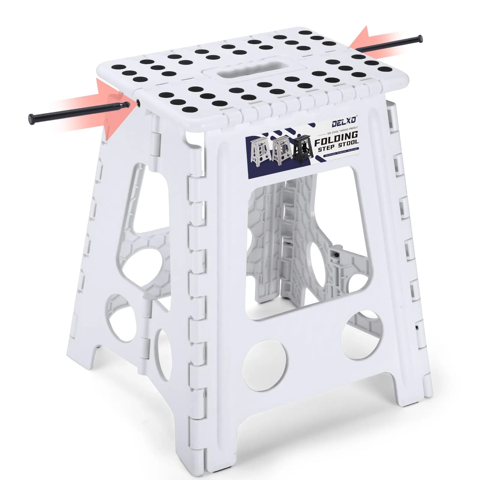 Delxo 40.6cm (16 Inch) Folding Step Stool White for Kids & Adults | Sturdy Portable Step Stool with Handle - main product image