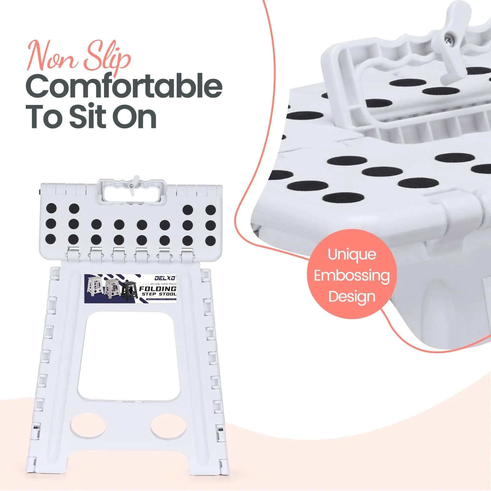 Delxo 40.6cm (16 Inch) Folding Step Stool White for Kids & Adults | Sturdy Portable Step Stool with Handle - view 3