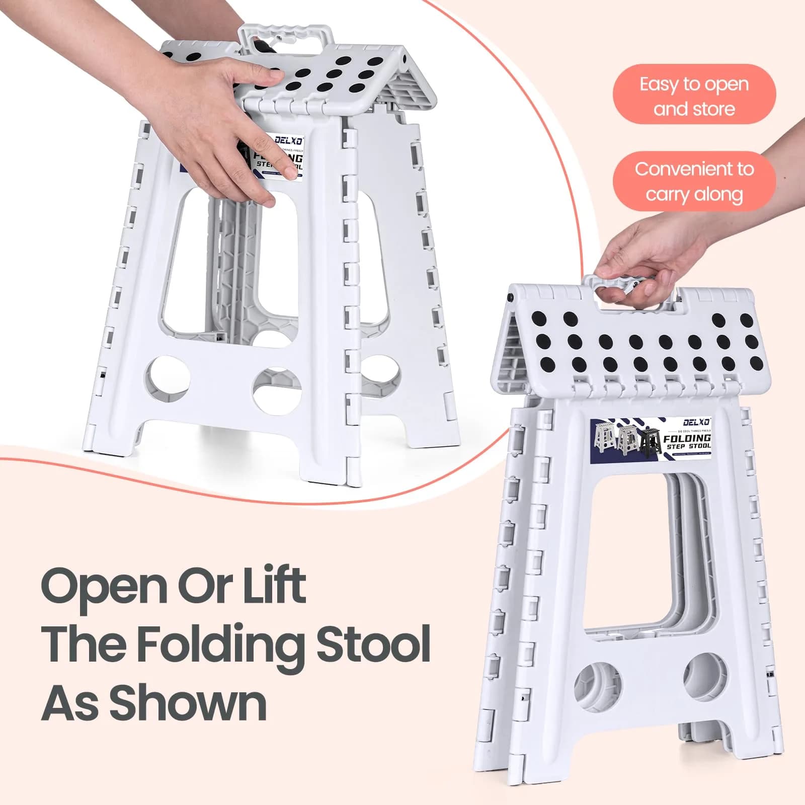 Delxo 40.6cm (16 Inch) Folding Step Stool White for Kids & Adults | Sturdy Portable Step Stool with Handle - view 5