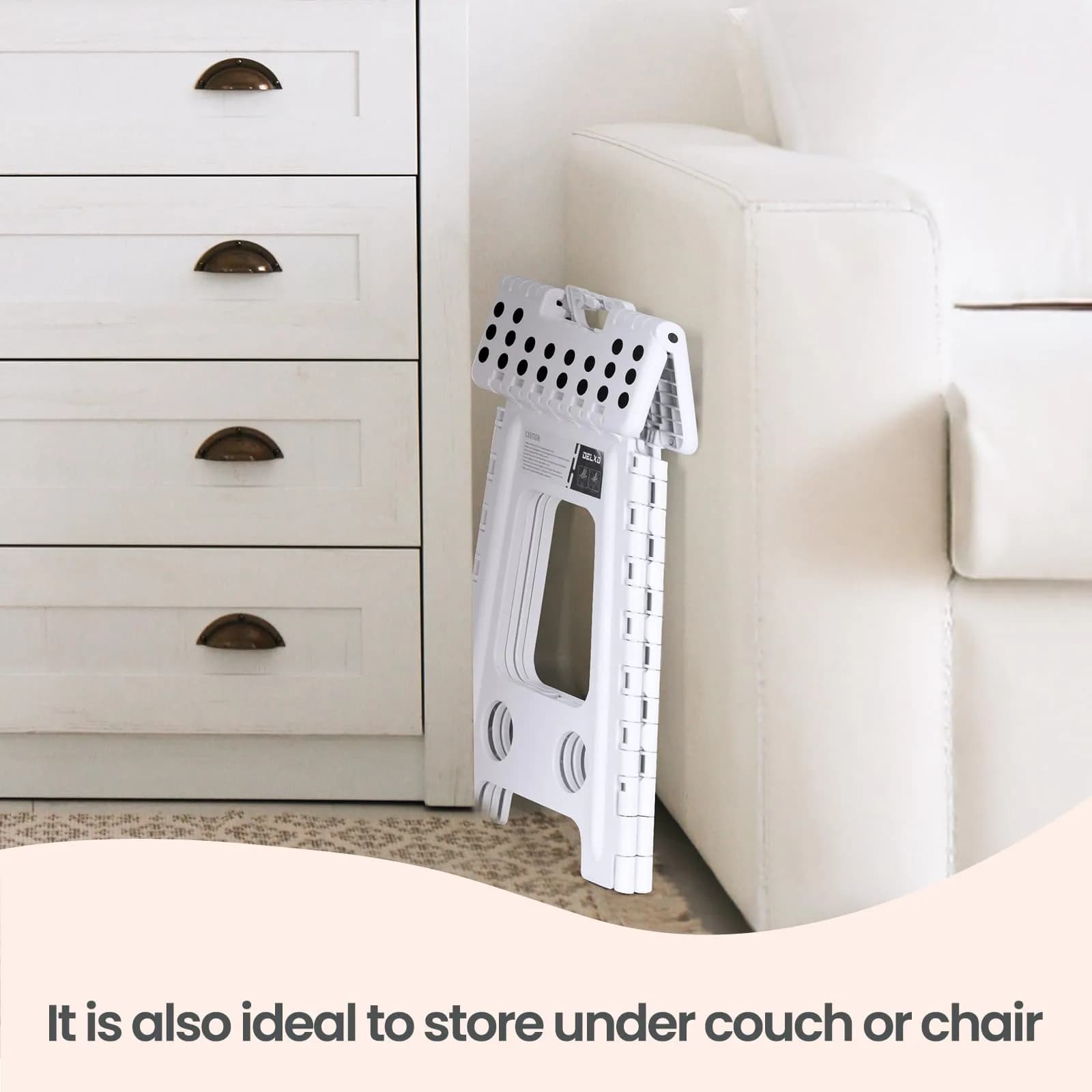 Delxo 40.6cm (16 Inch) Folding Step Stool White for Kids & Adults | Sturdy Portable Step Stool with Handle - view 6